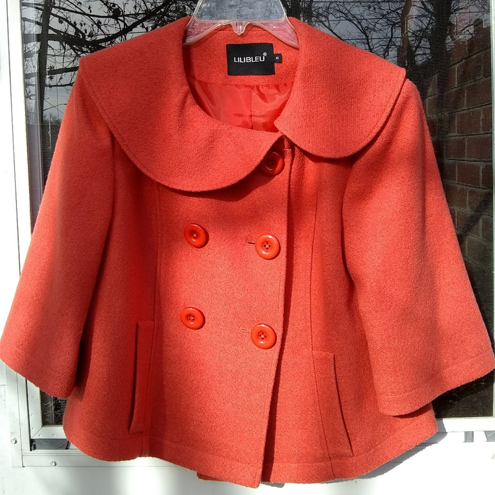Lilibleu Orange Cropped Double-Breasted Blazer